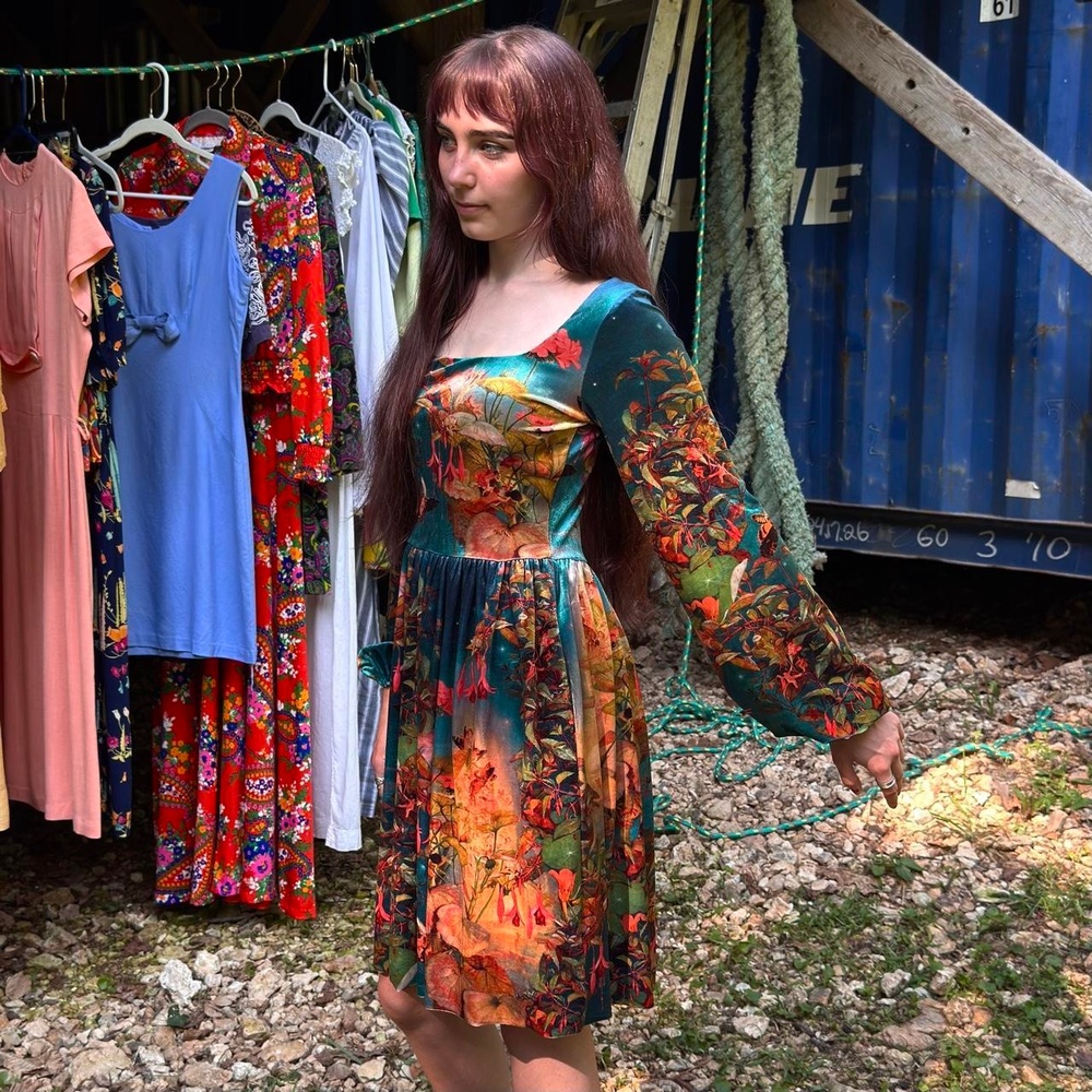 Blackmilk midsummer night's fairies velvet babydoll dress w/ bishop sleeve